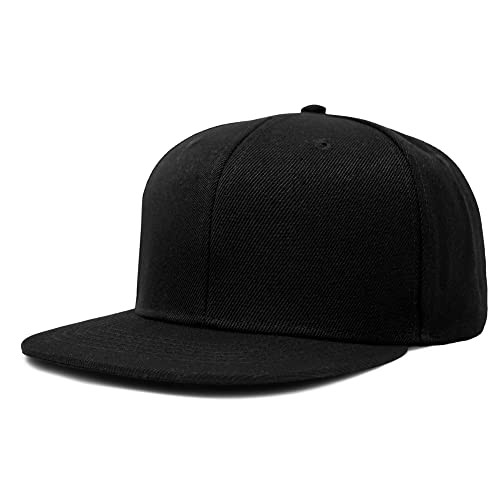 Flat Billed Structured Baseball Cap Adjustable Polyester Hat Small-Large Black