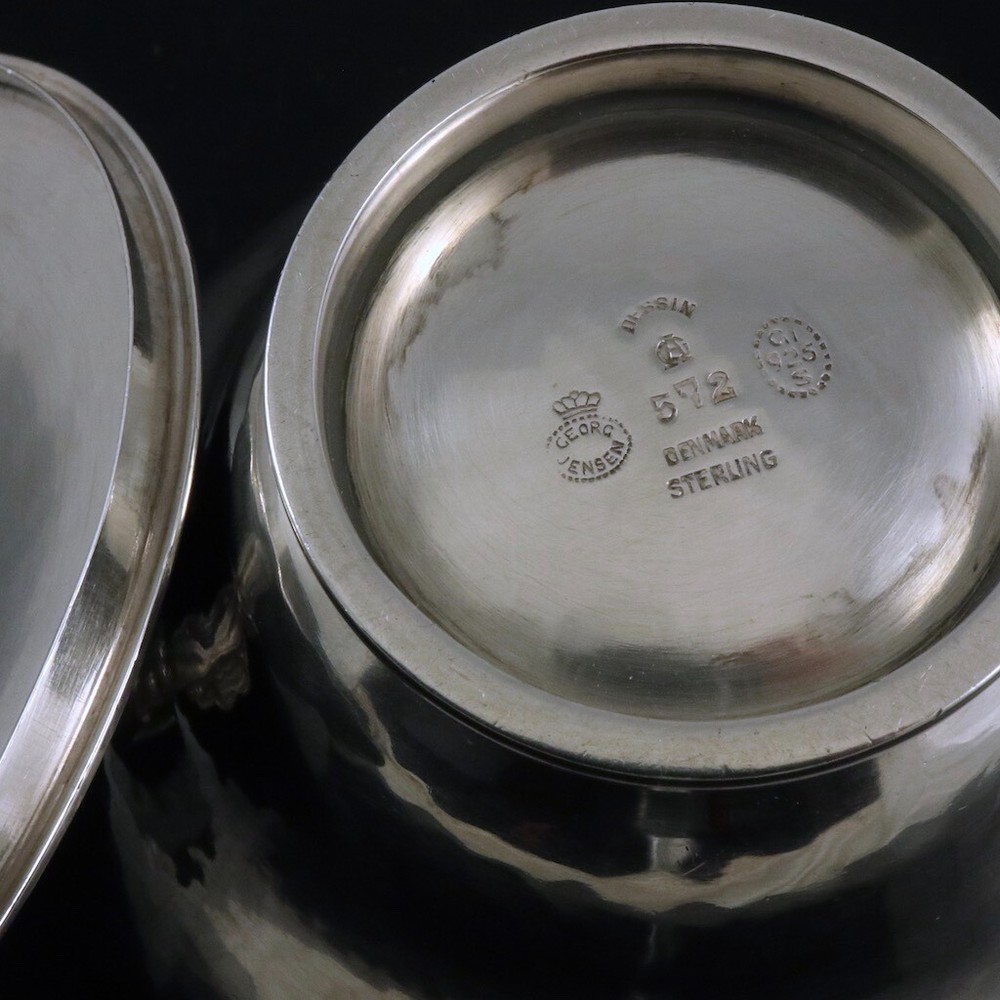 Georg Jensen. Lidded Sterling Silver Cactus Sugar Bowl #572.
