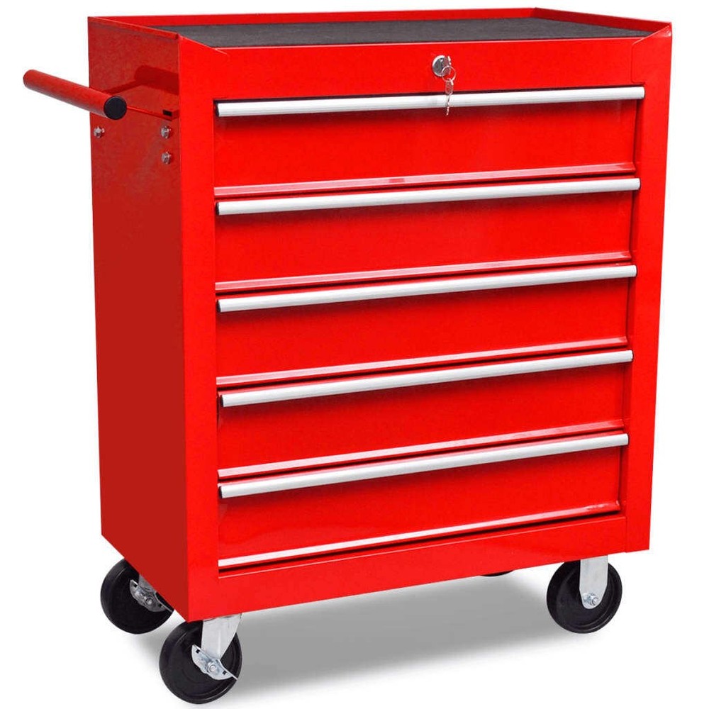 NNEVL Workshop Tool Trolley 5 Drawers Red