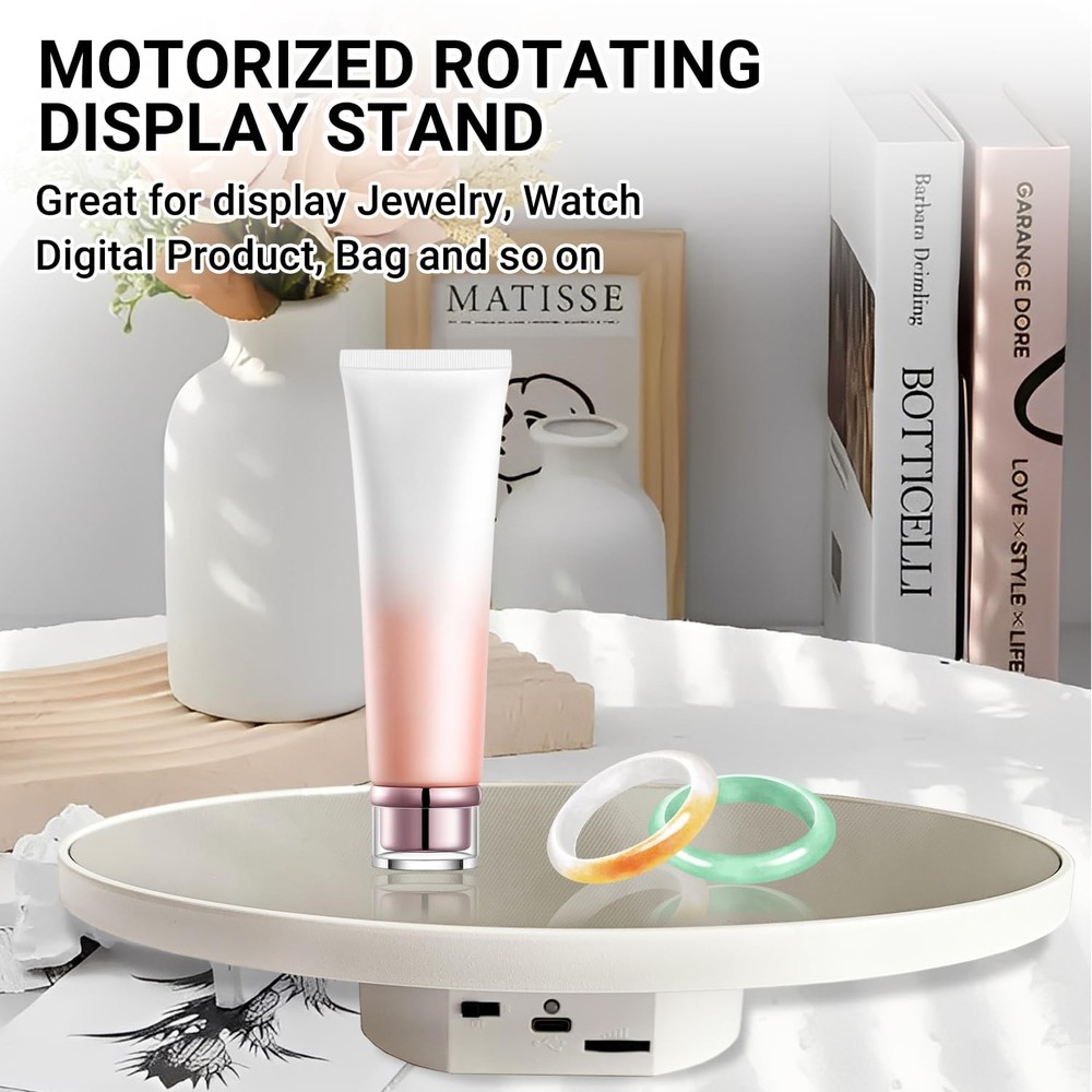 JAYEGT Motorized Rotating Display Stand, 10inch /11Lbs Load ,Mirror White