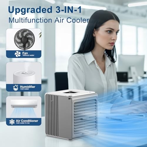 Portable Mini Air Conditioner, 3-in-1 Personal Small Ac Unit Cooler, 3 Grey