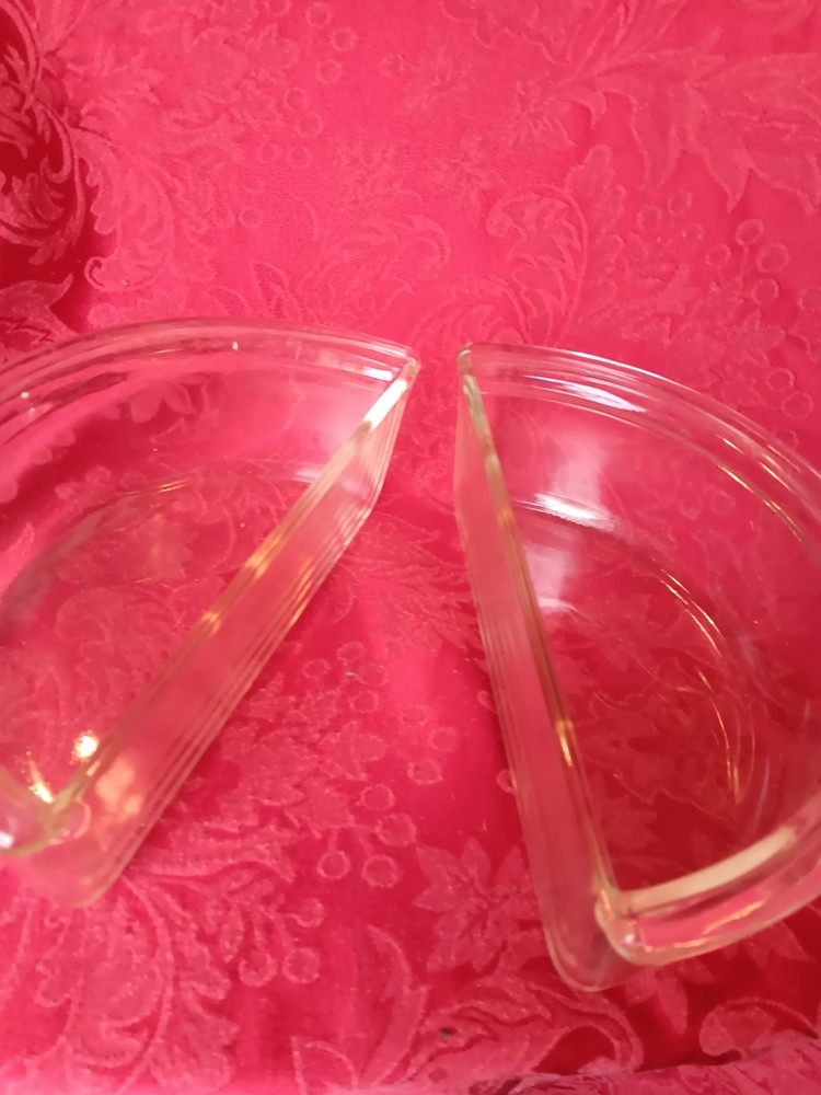 2 Half Circle Clear Glass Baking Dishes Marked MB