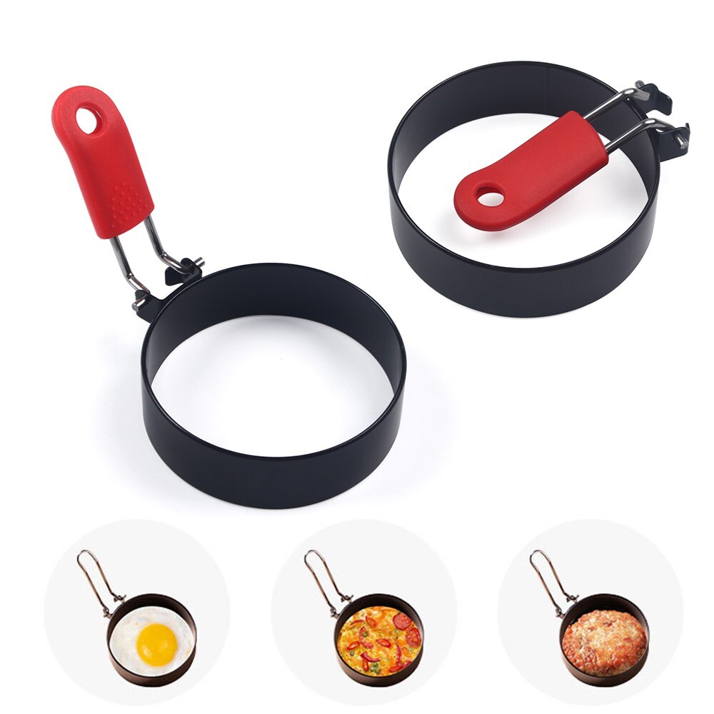 2PCS/Set Round Egg Fried Mold Pancake Shaper Egg Rings Kitchen Tool with Handle