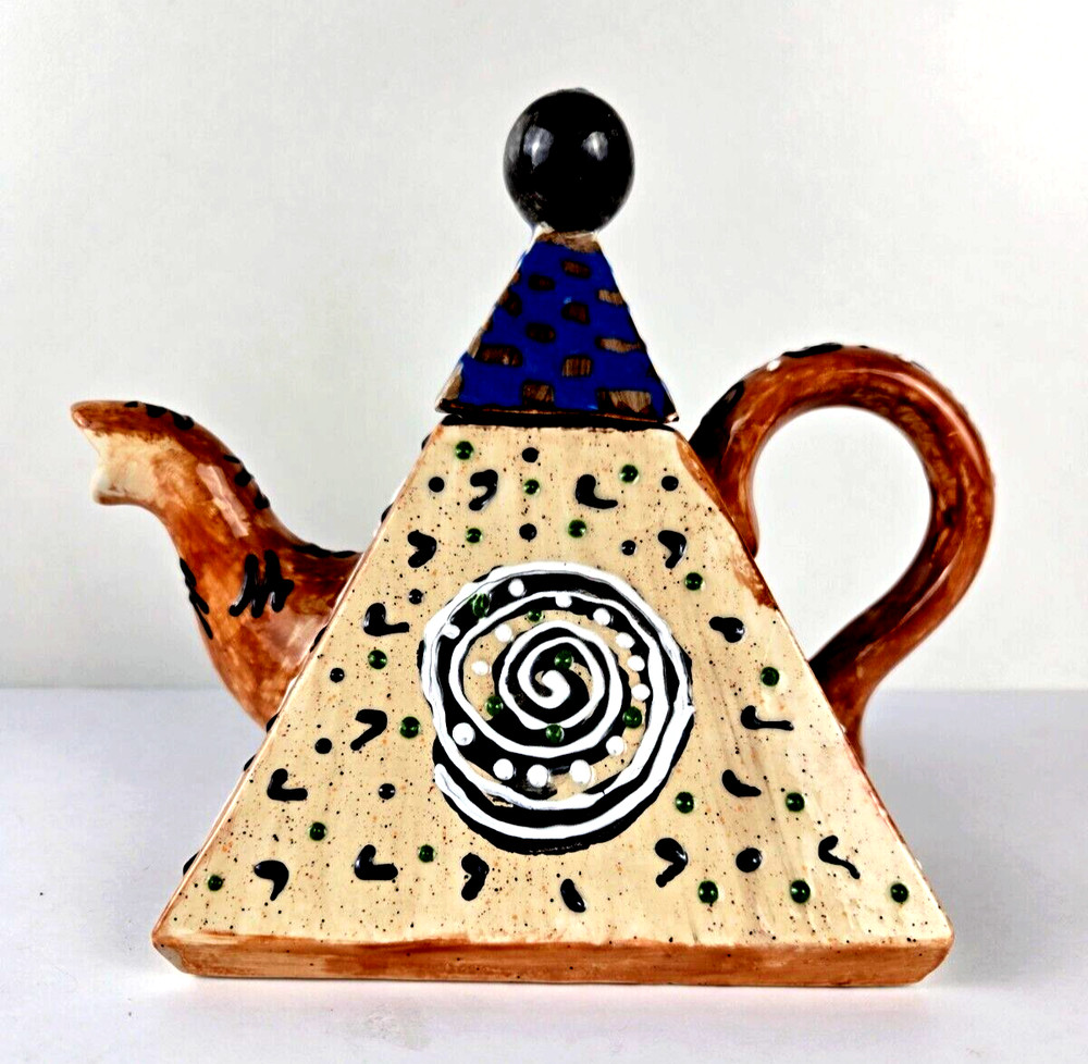 Handmade Ceramic Pyramid Teapot With Lid Multicolor/Decorative Use Only