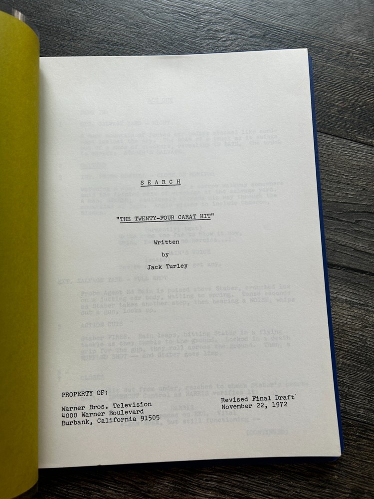 SEARCH TV Show Script The 24 Carat Hit Revised Final Draft 1972 Jack Turley