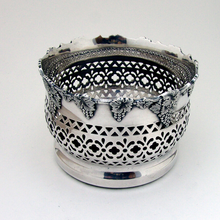 Tall Openwork Wine Coaster Grape Border Silverplate
