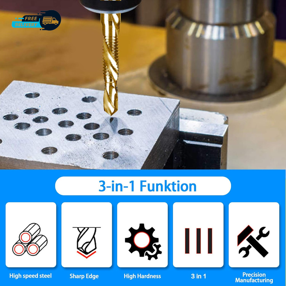 6-Pc 1/4-20NC Combination Drill Tap Bit Set SAE, 1/4" UNC-20 Thread Size