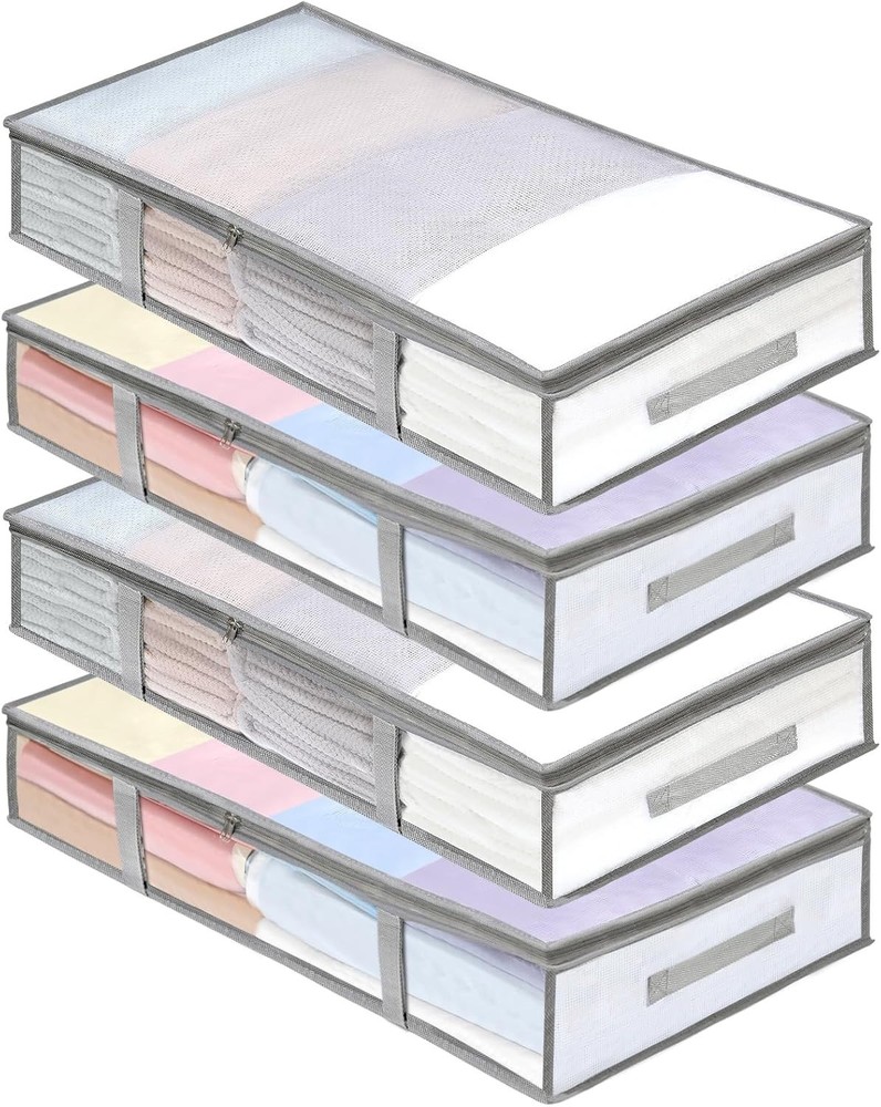 4-Pack Humid-Proof Under Bed Storage Bins, Transparent & Durable Design
