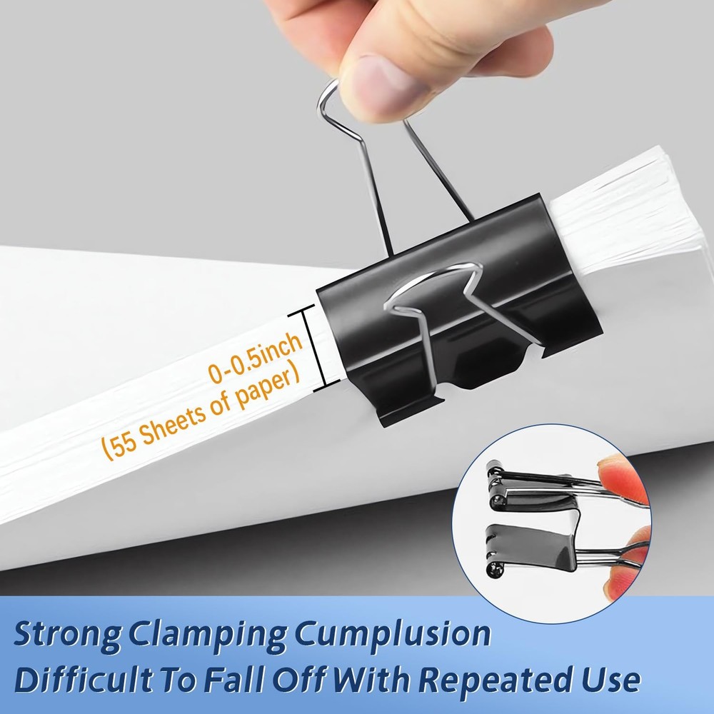 Medium Binder Clips, 72Pack, 1inch, Black Paper Medium,