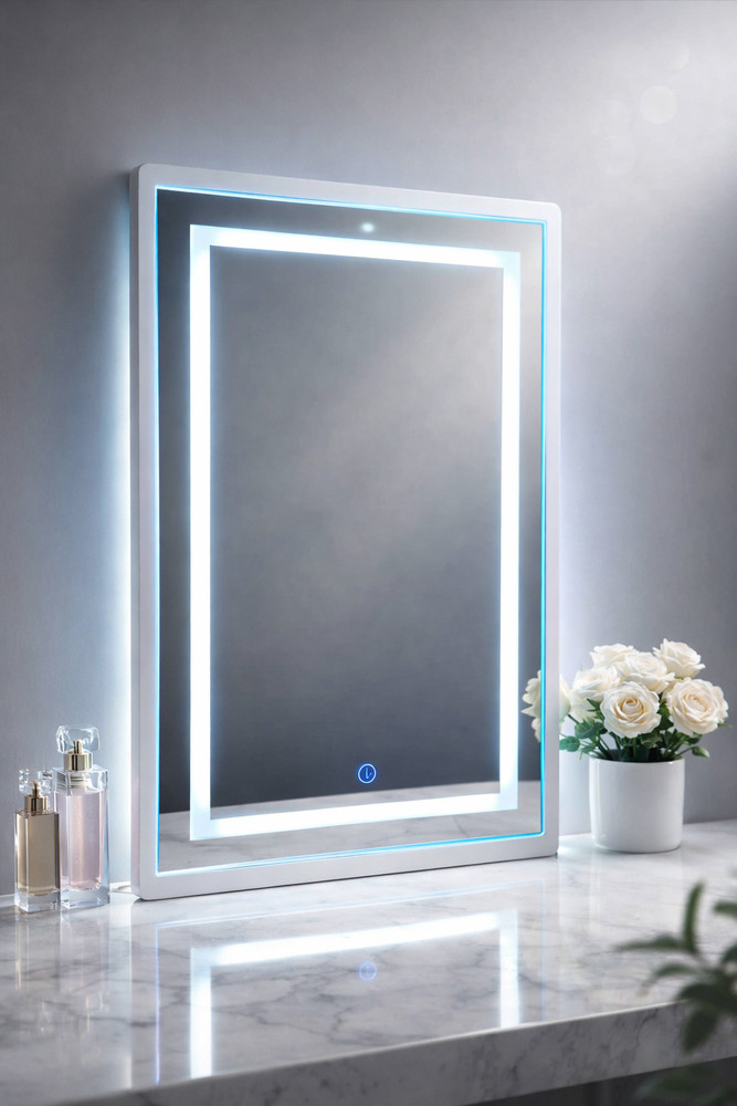 LED Vanity Mirror 24x16 Inch Touch Control Bathroom Mirror White & Blue Light