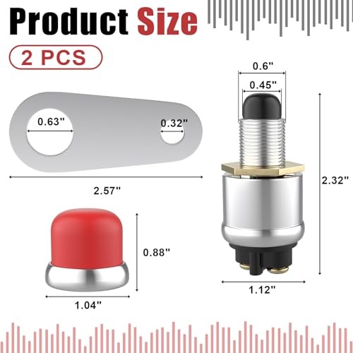 2 PCS Push Button Starter Switch 12V 50A, Waterproof Momentary Start red-2