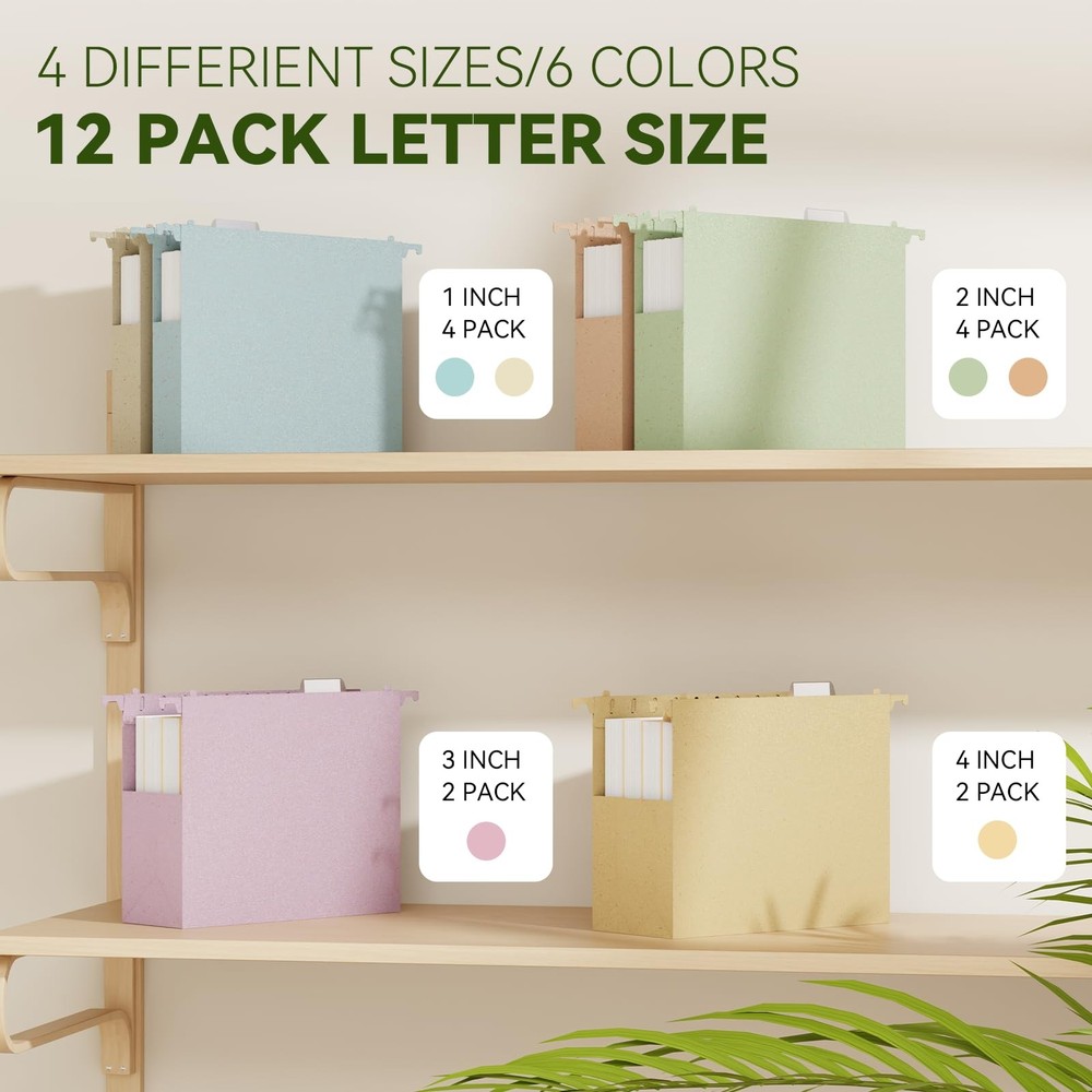 Letter Size Hanging File Folders Extra Capacity,1'' & 2'' & 3'' & 4'' Expanda...