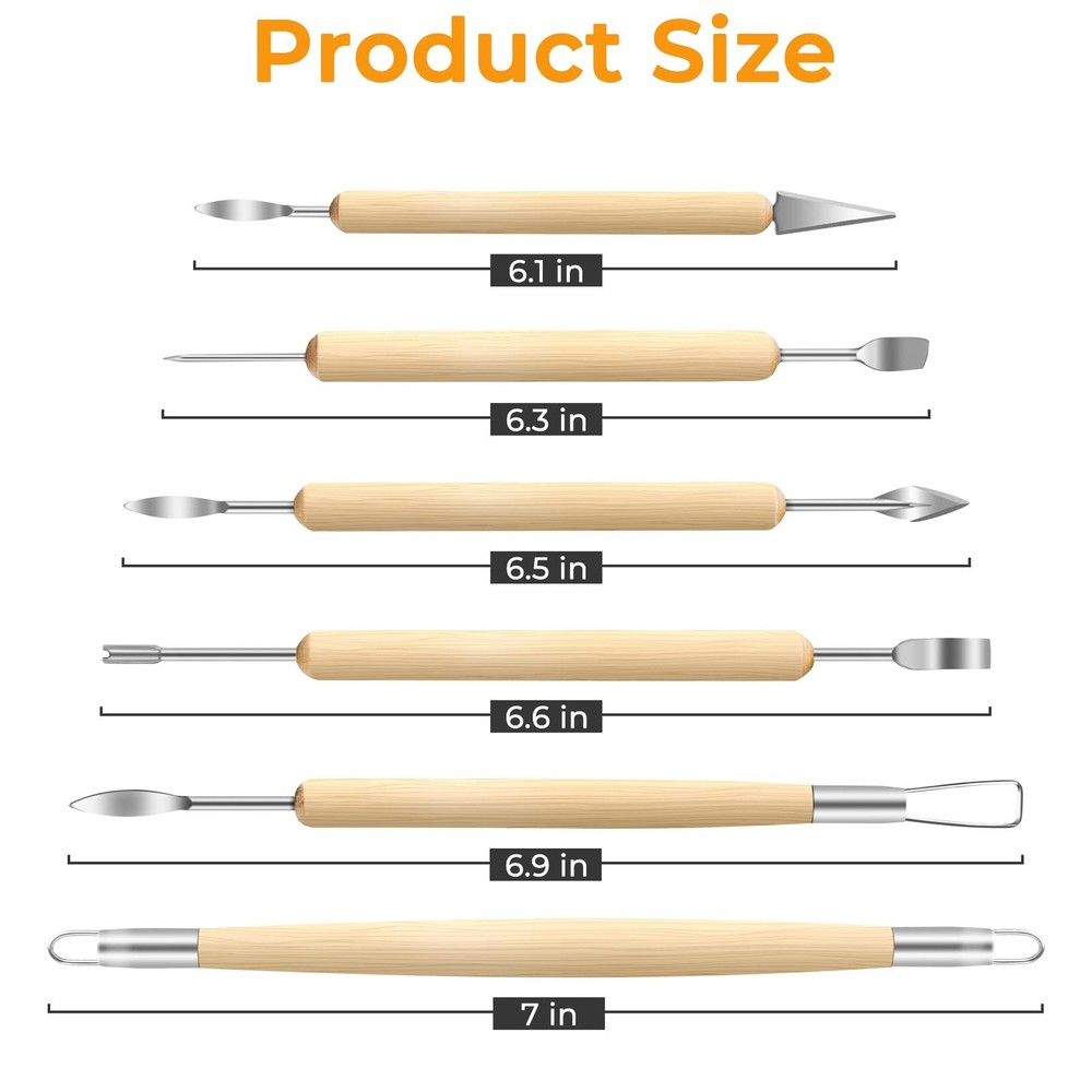 6 Pack Double-Ended Clap Sculpting Tools Clay Pottery Tools for Embossing