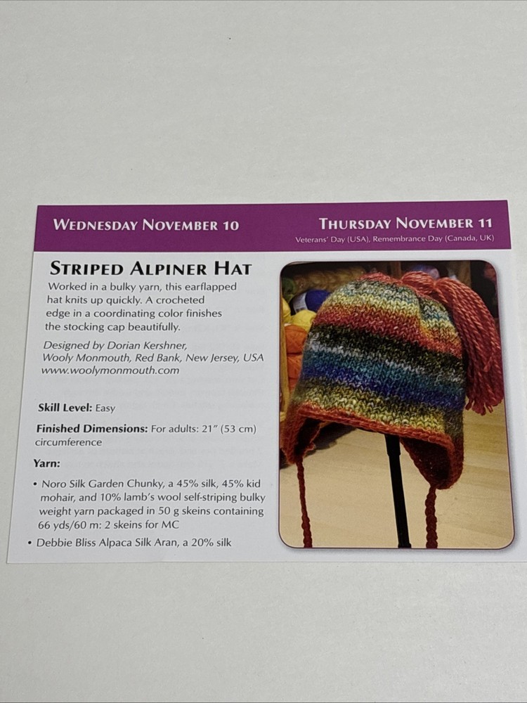 Striped Alpiner Hat Knitting Pattern Card Page