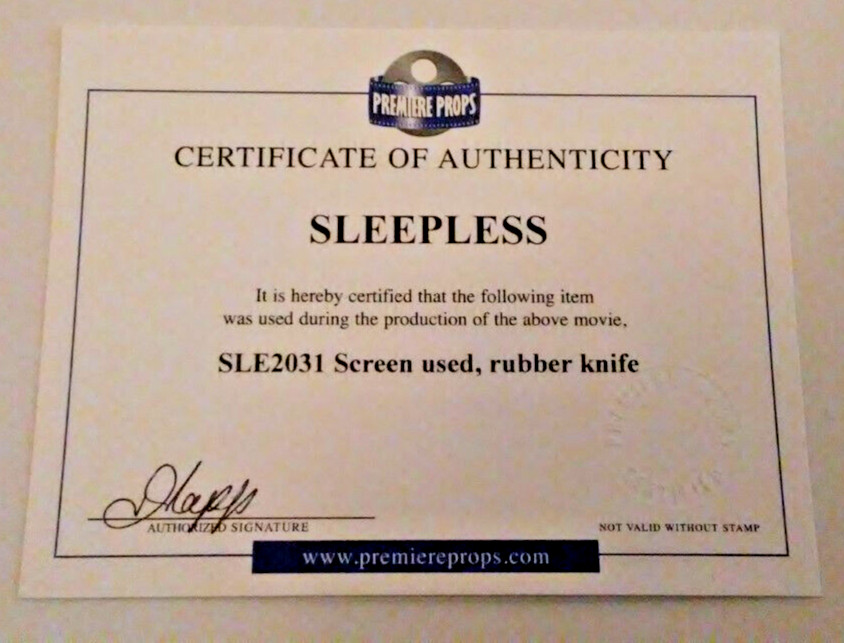 'Sleepless' Kidnapping Scene Knife Screen Used prop W/COA