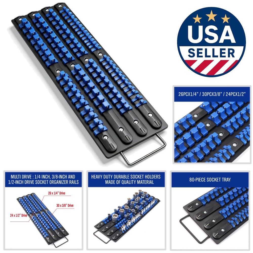 Heavy Duty 80-Piece Socket Organizer - Organize 1/4", 3/8", & 1/2" Sockets