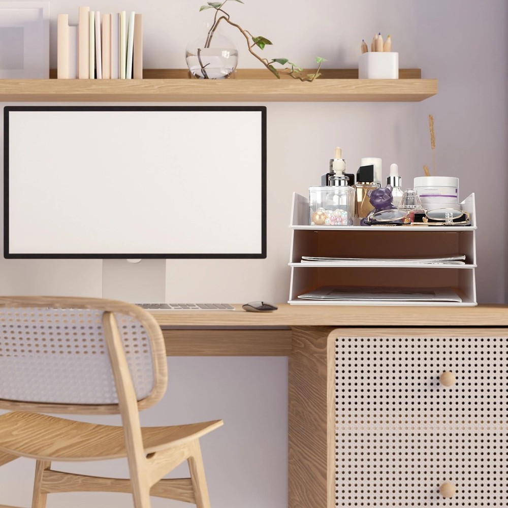 4 Pcs Stackable Desk Organizer Trays Rectangular Plastic Desk Holder Desktop ...