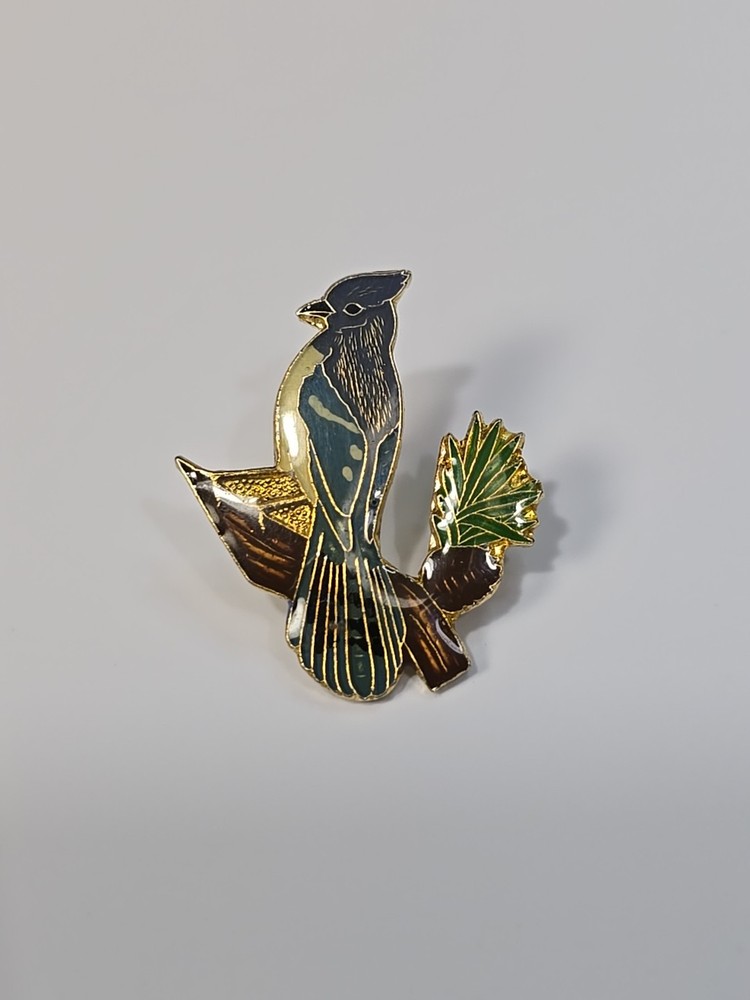 Blue Jay Bird In A Pine Tree Lapel Pin
