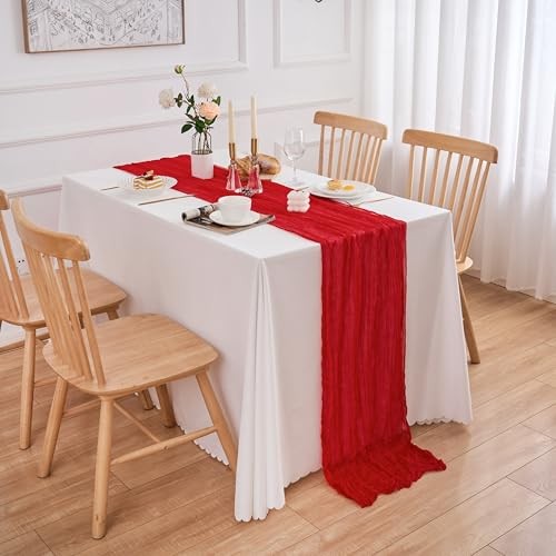 10 Pack Table Runner 120 Inch Cheesecloth Table Runner 10FT Rustic 21"x120" Red