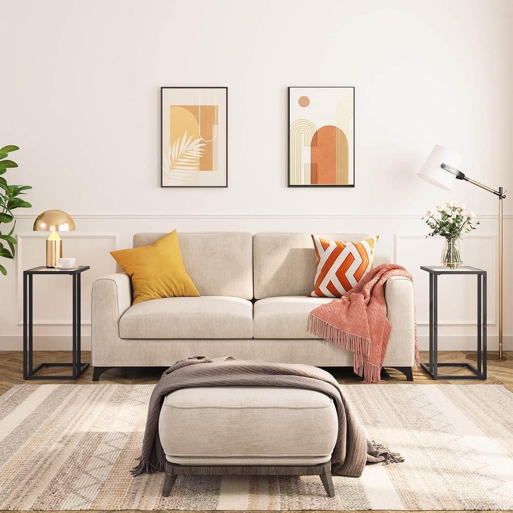 Black C Shaped End Table Set of 2 Side Table Sofa Couch Table Small Space