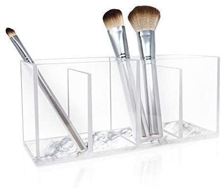 Isaac Jacobs 4-Compartment Clear Acrylic Organizer- Makeup Brush Holder, Storage