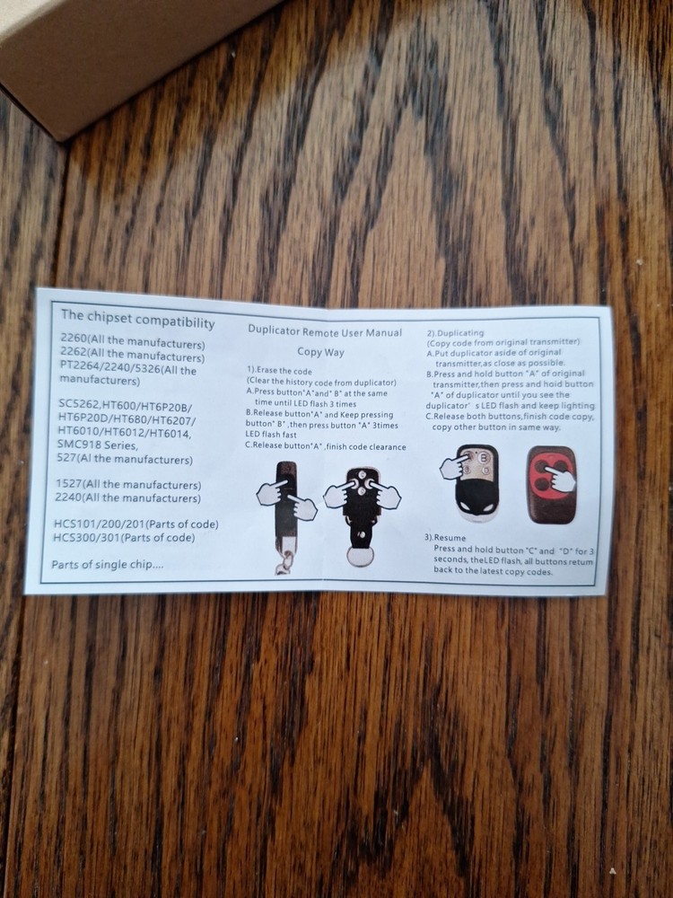 Garage Remote Control Clone Duplicator 433 MHz 4 Button