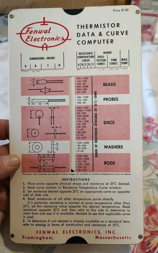 Fenwal Electronics Thermistor Data & Curve Computer Slide Rule  Vintage
