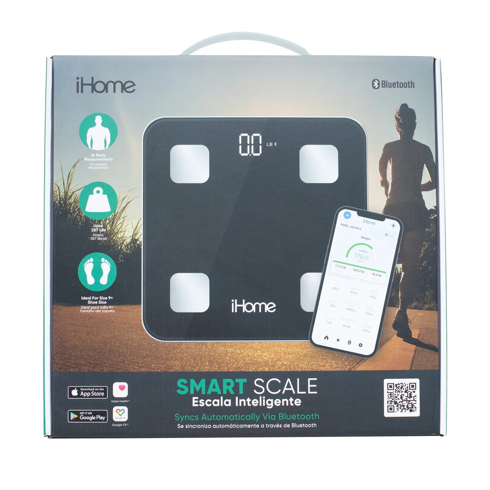 iHome Smart Bluetooth Digital Battery Powered Scale, Black