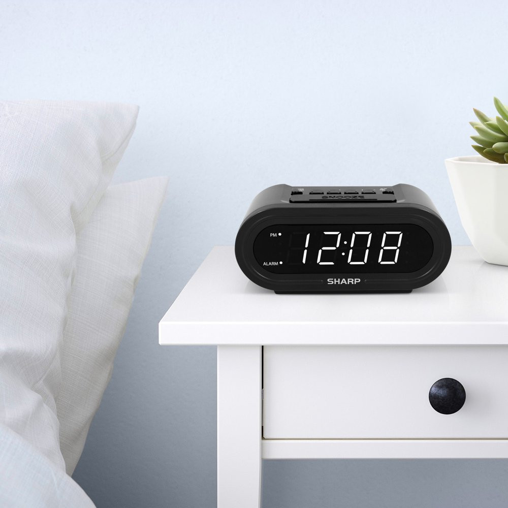 Digital Alarm Clock Accuset Automatic Set 9" White LED Display Elegant