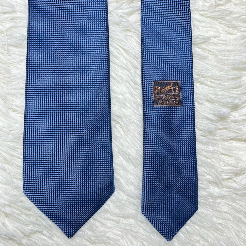 Hermes Silk Blue Solid Tie Near Mint Unused