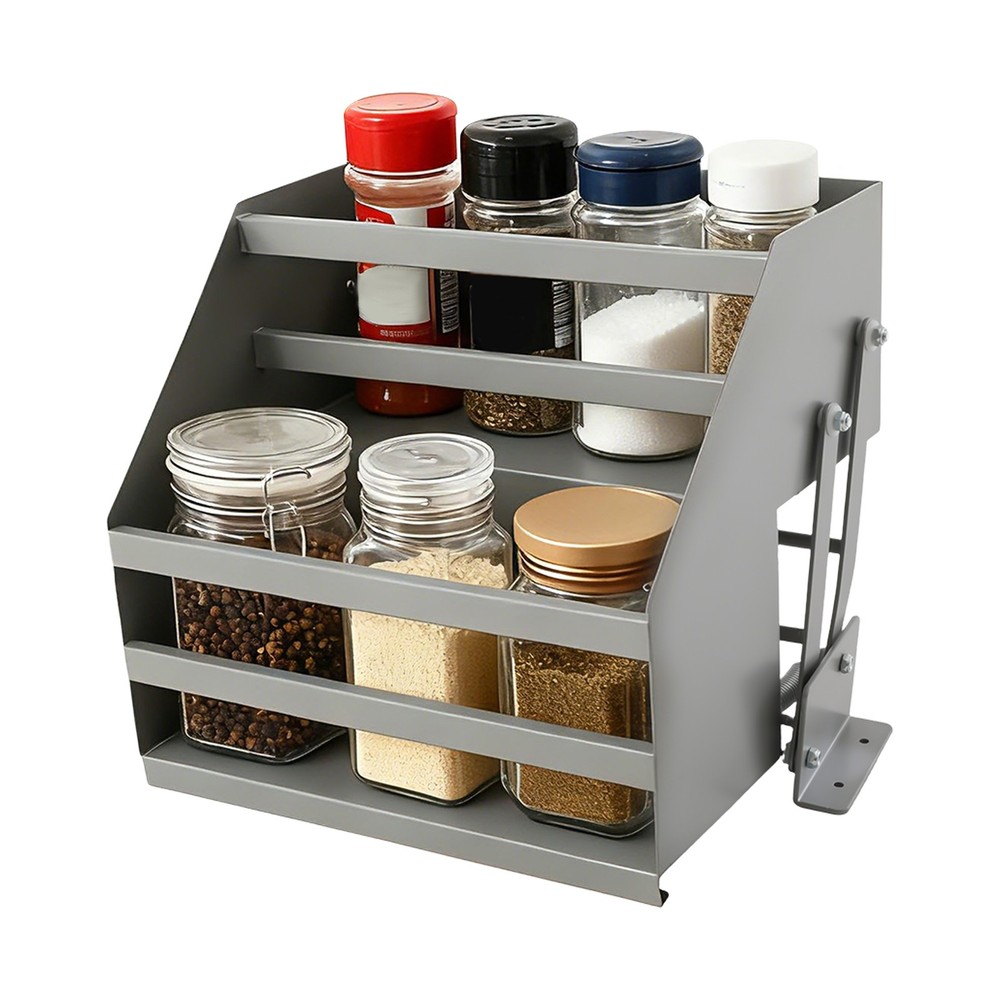 Pull Down Cabinet Organizer 2 Tier Pull-Out Cabinet Wall Shelf Spice Dishes Rack