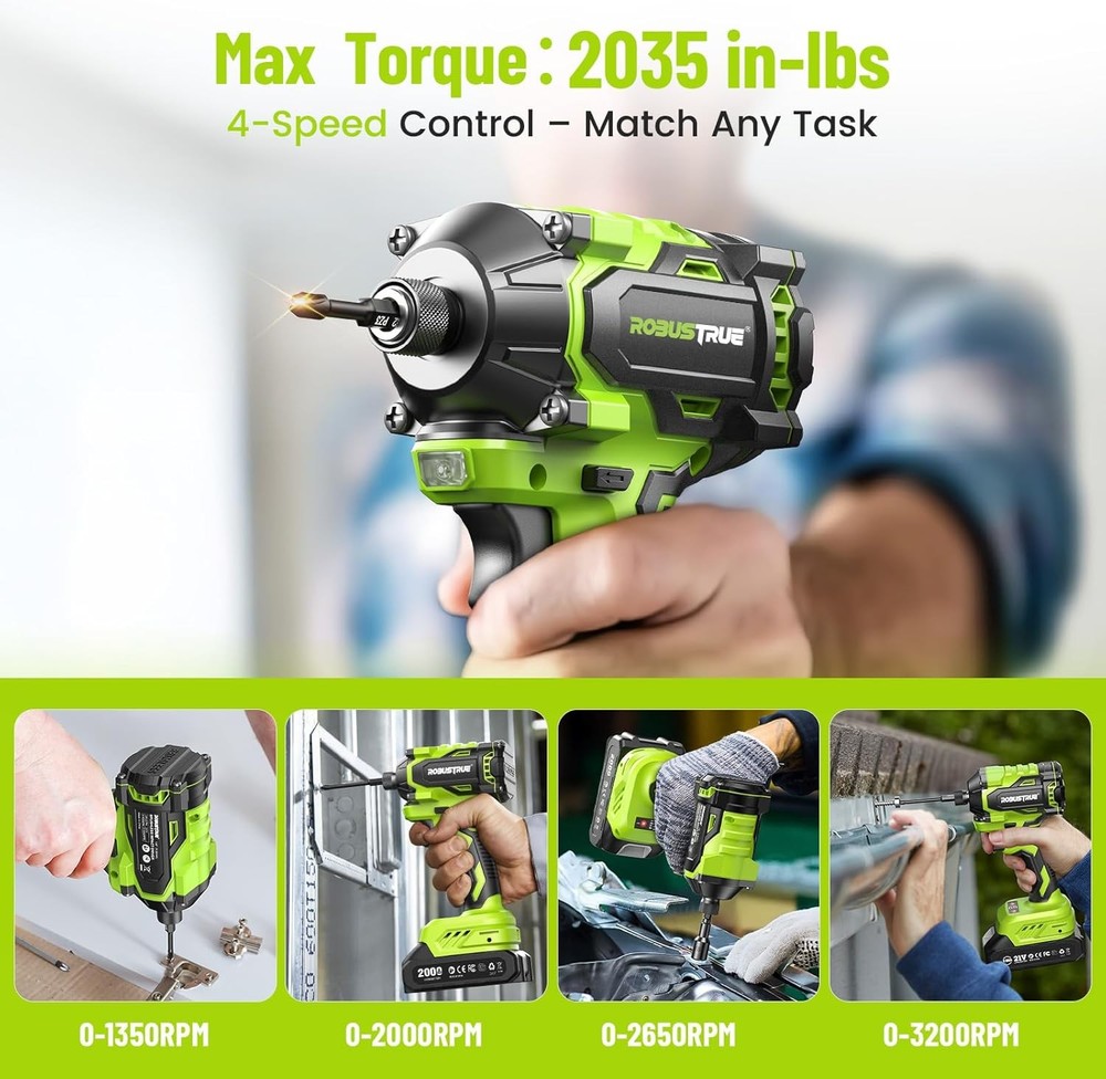 21V Cordless Power Tool Combo Drill & Impact Driver Set 2 Batteries 16PC Bits