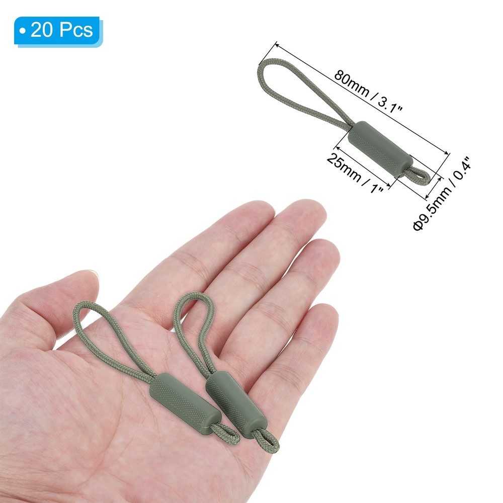 Replacement Zipper Pull Cord, 20Pcs Nylon Zipper Puller Slider, Dark Green