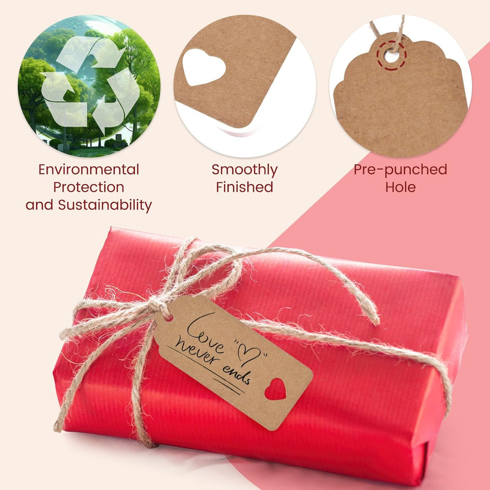 200Pack Gift Tags with String Attached, 3 Different Designs White and Brown Blan
