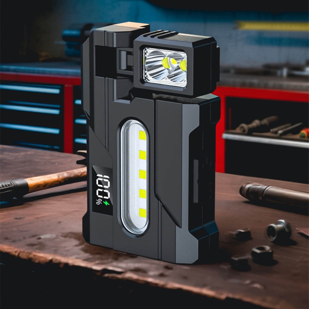 LED Magnetic Work Light USB Rechargeable Flashlight with Side White Red Blue LED