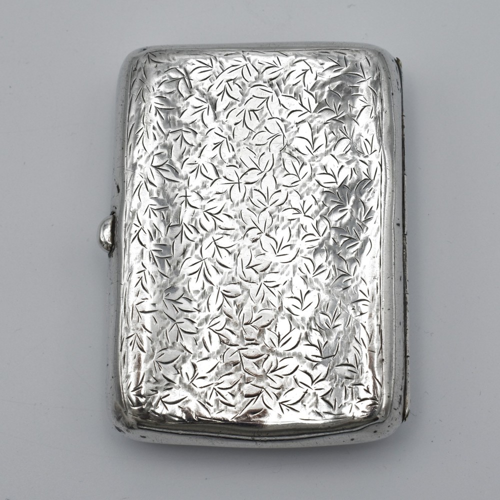 Edward VII Sterling Silver Curved Cigarette Case 1906 Patterned Ivy Phoenix