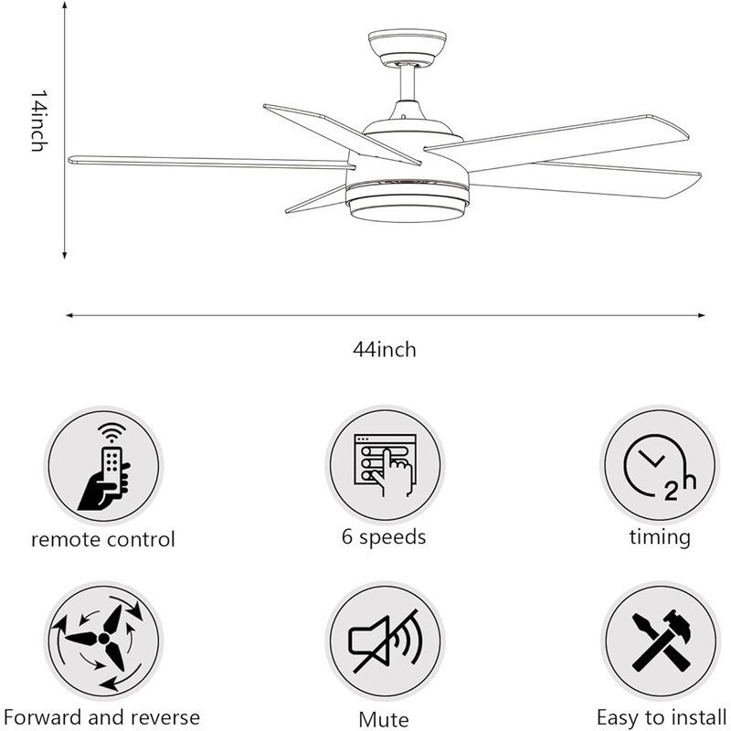 Energy Efficient Ceiling Fan LED Light 6 Speed Reversible Motor Quiet Operation