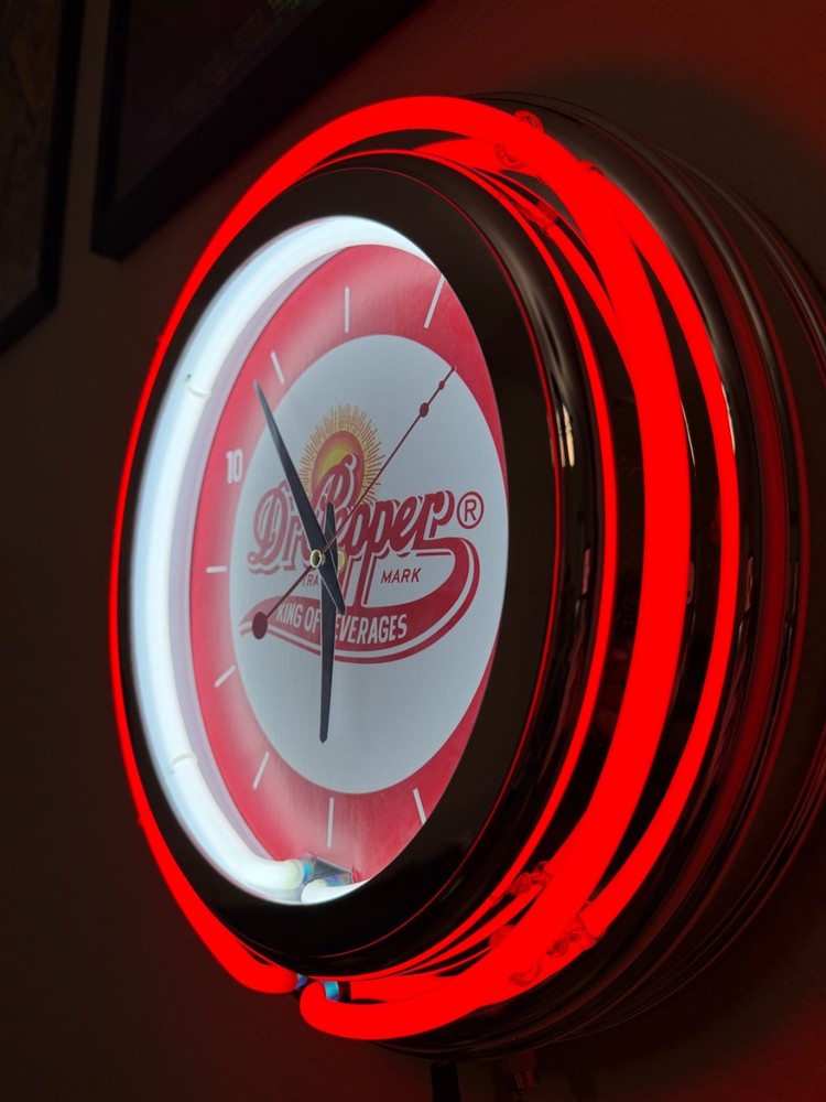 Dr Pepper logo neon wall clock