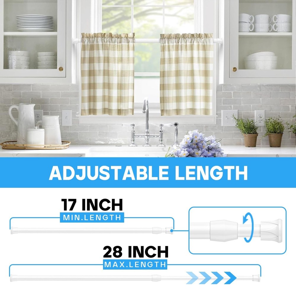 2-Pack Spring Tension Rod, Adjustable 17-28 Inches, No Drilling White Small T...