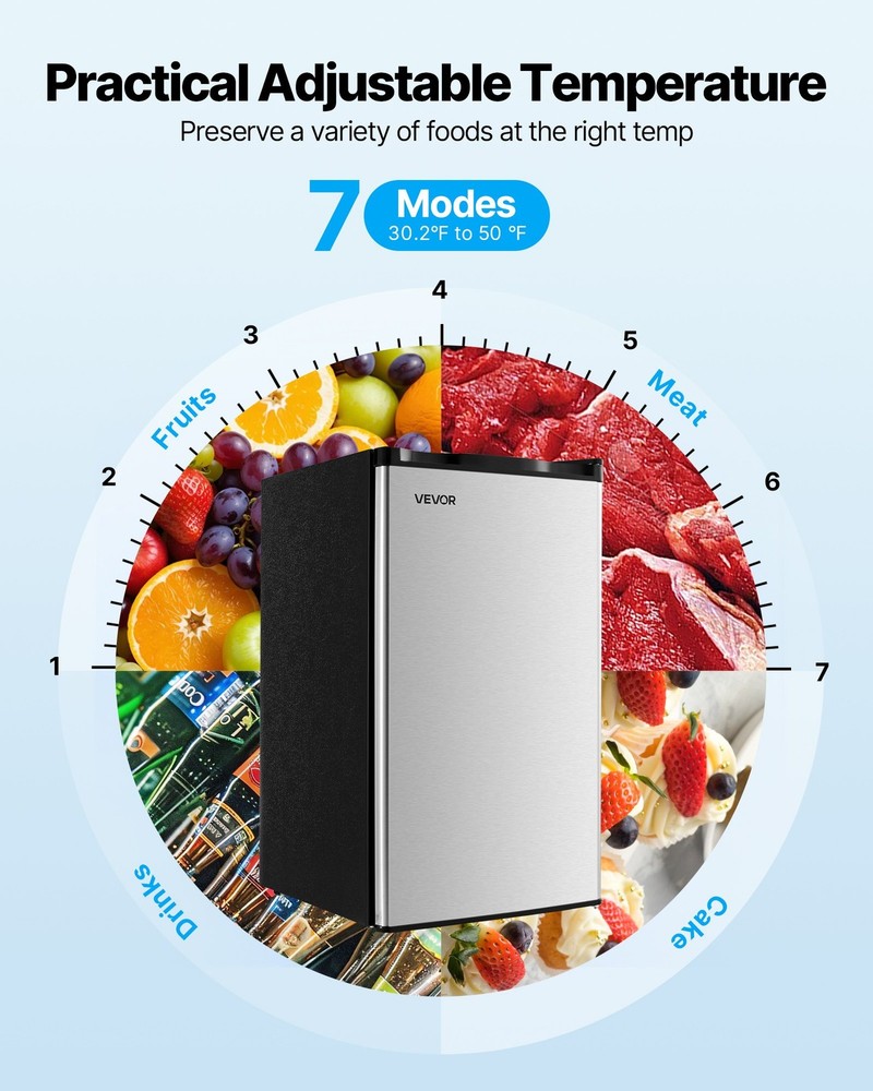 Mini Fridge 3.2 Cu.Ft Single Door Compact Refrigerator Adjustable Temperat