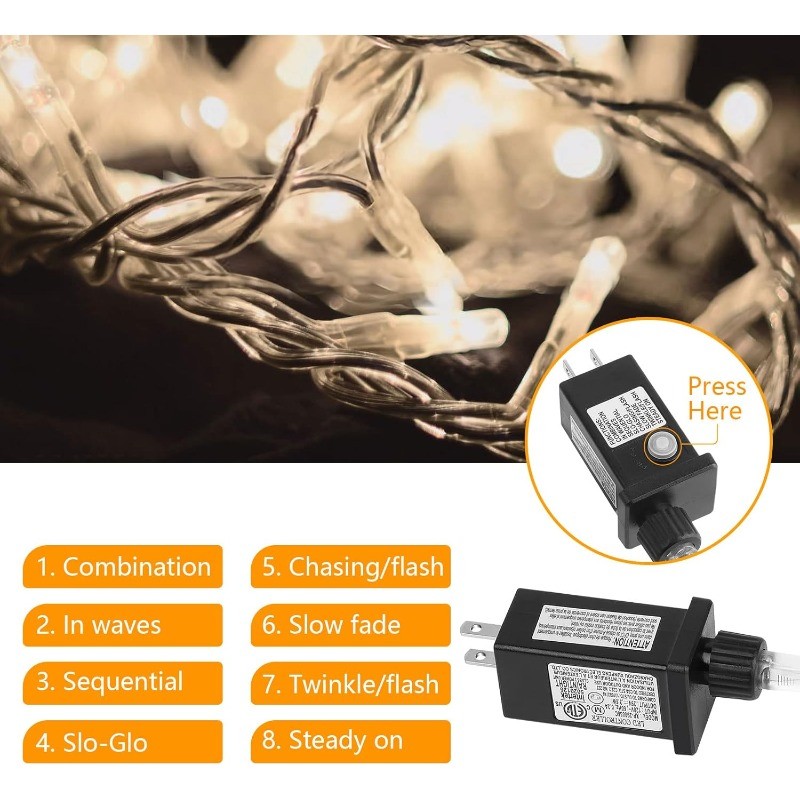 Waterfall String Lights, Plug-in White LED Meteor Shower Lights for Tree Decor