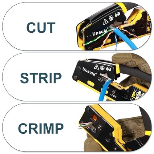 Ethernet Crimp Tool Kit - Pass Through Crimper, Cable Tester, Stripper & 50 Conn