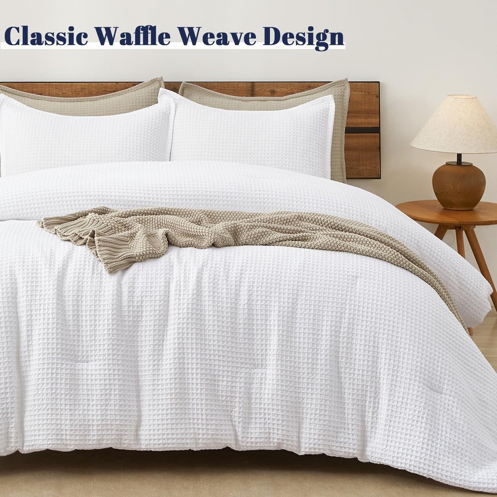 PHF Queen Waffle Weave Comforter Set 3pc White