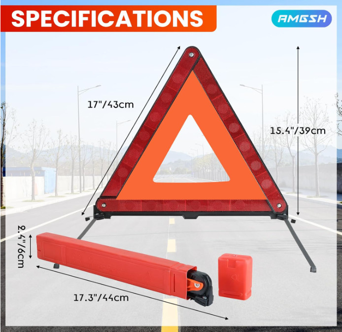 3 Pack Reflective Warning Triangles, Foldable Roadside Emergency Safety Kit