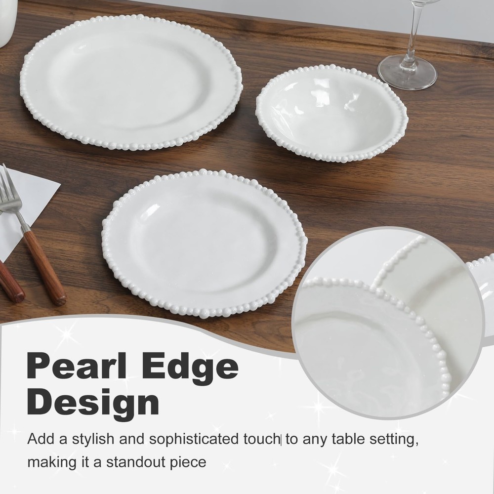 White Pearl Melamine Dinnerware Set, 12-Piece Plastic Dinner Dishes Set, for ...
