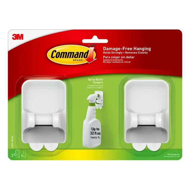 Command Spray Bottle Hangers, 2 White Hangers, 4 Strips