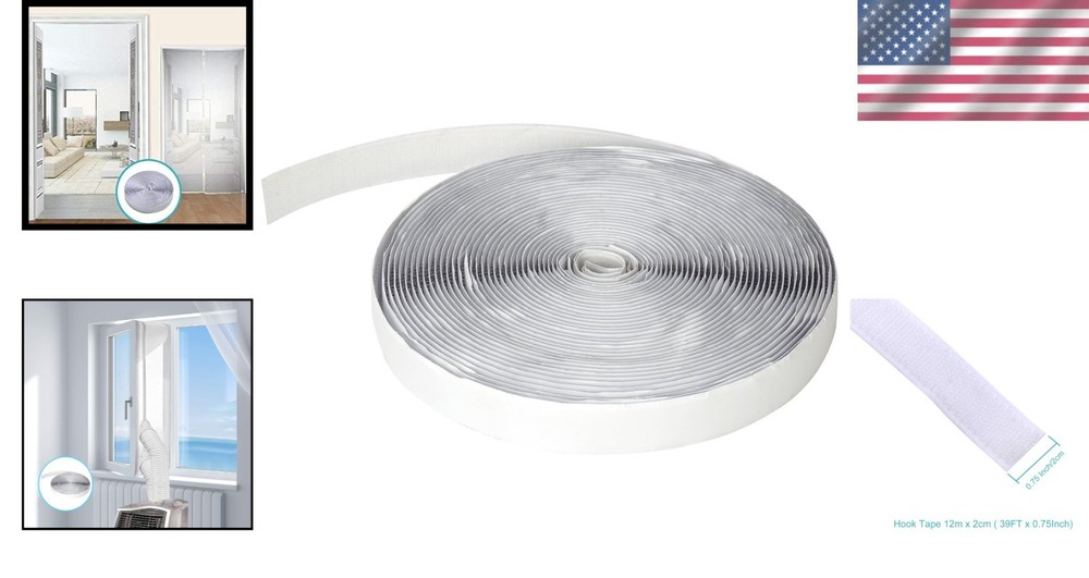 Multi-Surface Adhesive Hook Tape - 39FT x 0.75 Inch for Windows & Doors, White