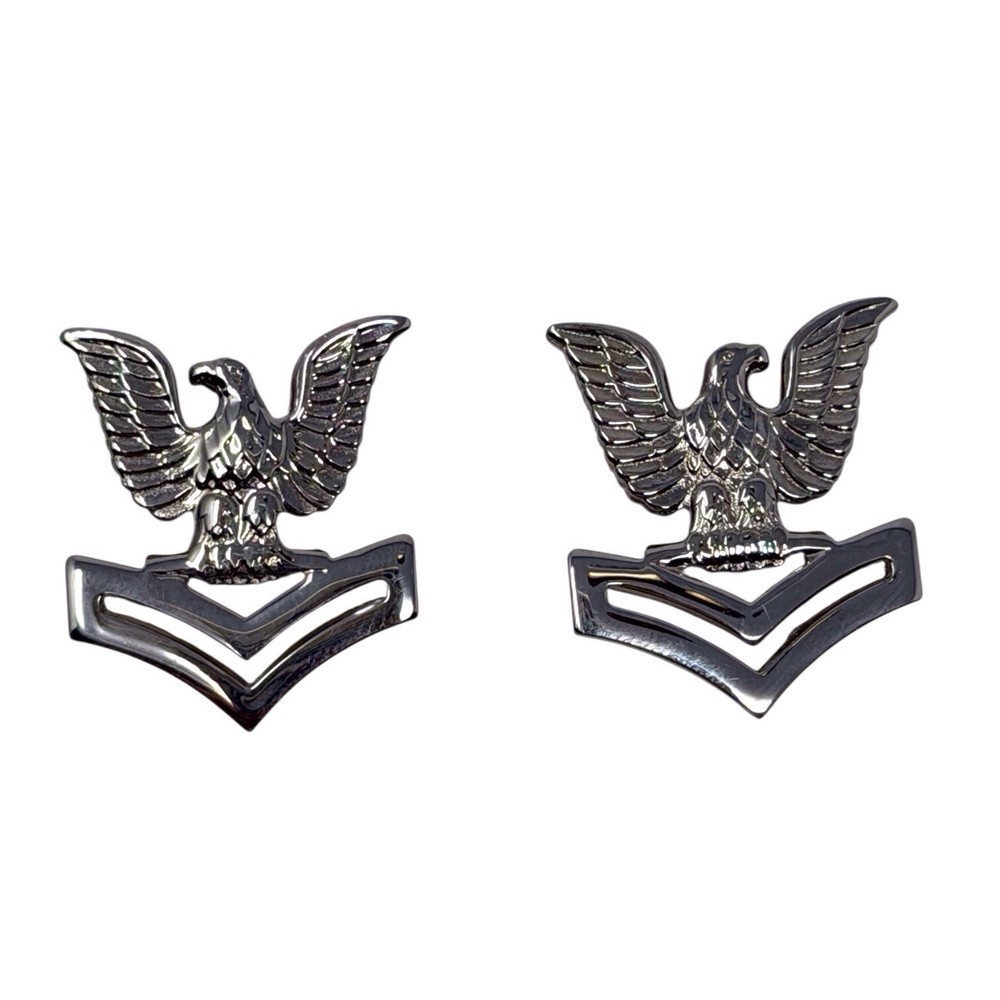 pair of US Navy E-5 Rank eagle Silver Tone lapel pins