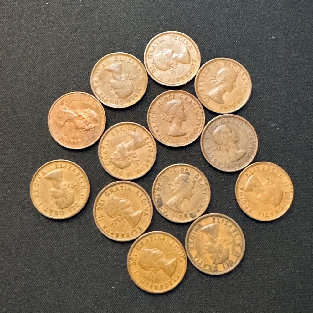 Bundle of 14 Canada 1 Cent coins. Mostly 1950's
