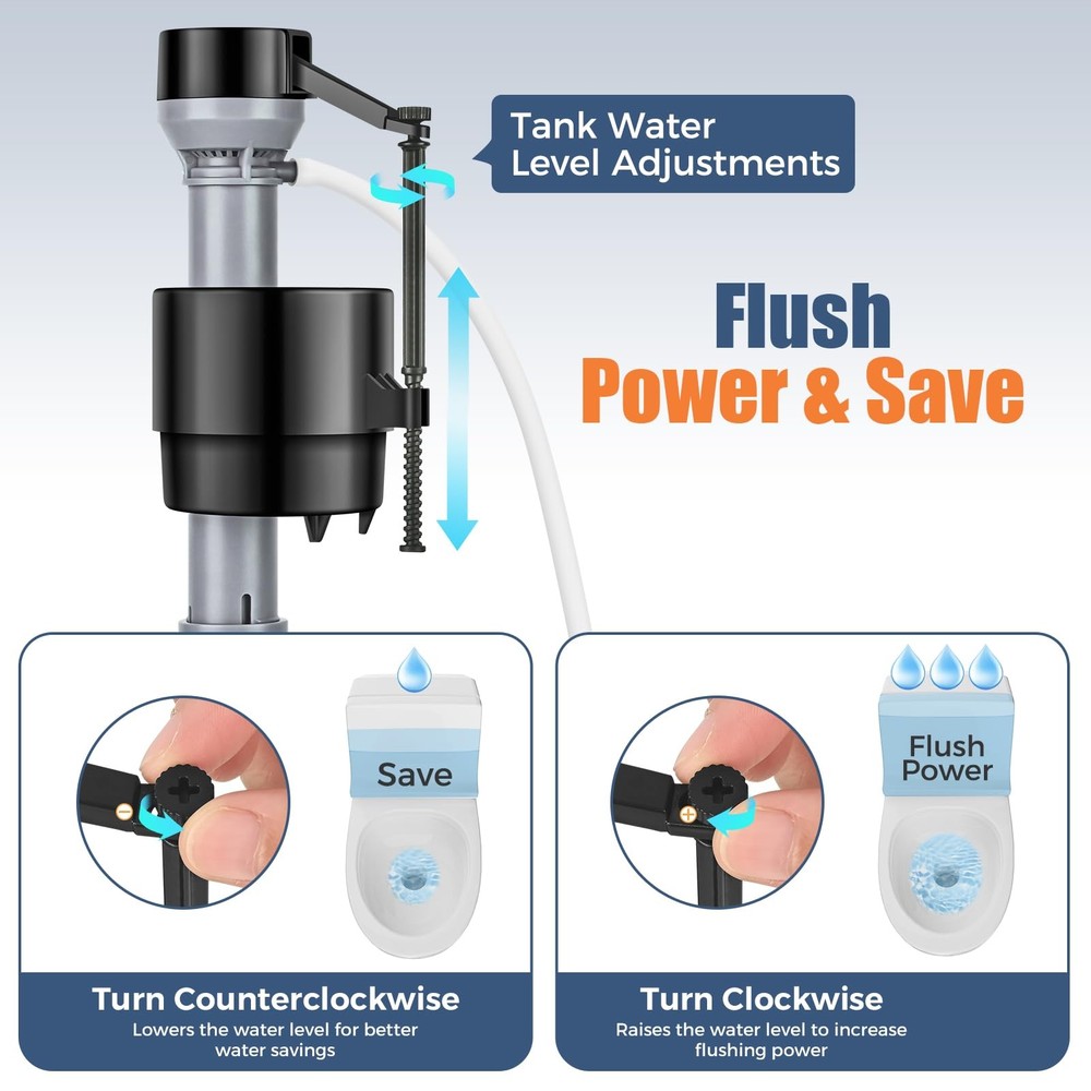 Teviora Universal Toilet Flusher Replacement Kit, WaterSaving & Height Adjust...